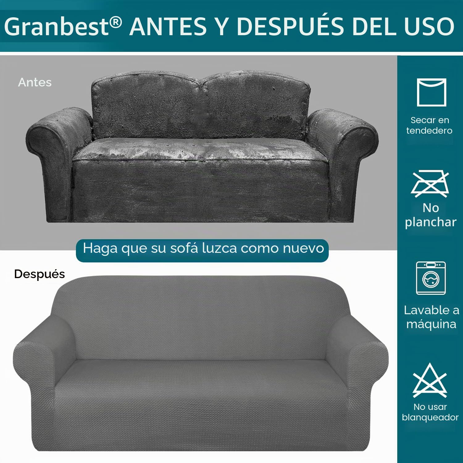 Granbest Funda de Sofá Gruesa Fundas Sofá Elástica Funda para sofá Antideslizante, Protector de Muebles (Gris Claro, 3 Plaza)