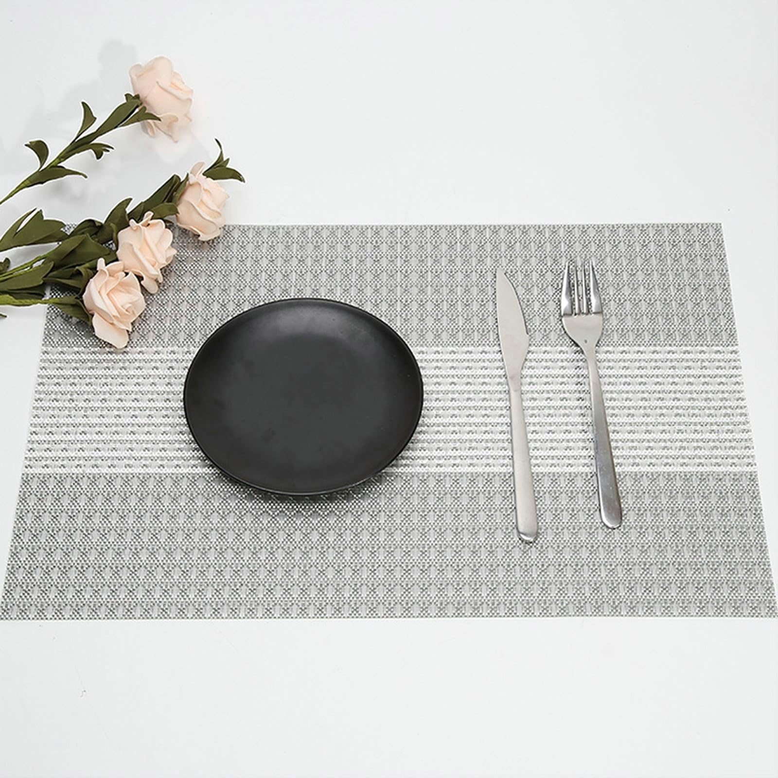 Manteles individuales gris textil 10, 70 % PVC+30 % PET manteles individuales trenzados, manteles individuales cuadrados lavables para niños para cocina, casa y restaurante, 45 x 30 cm
