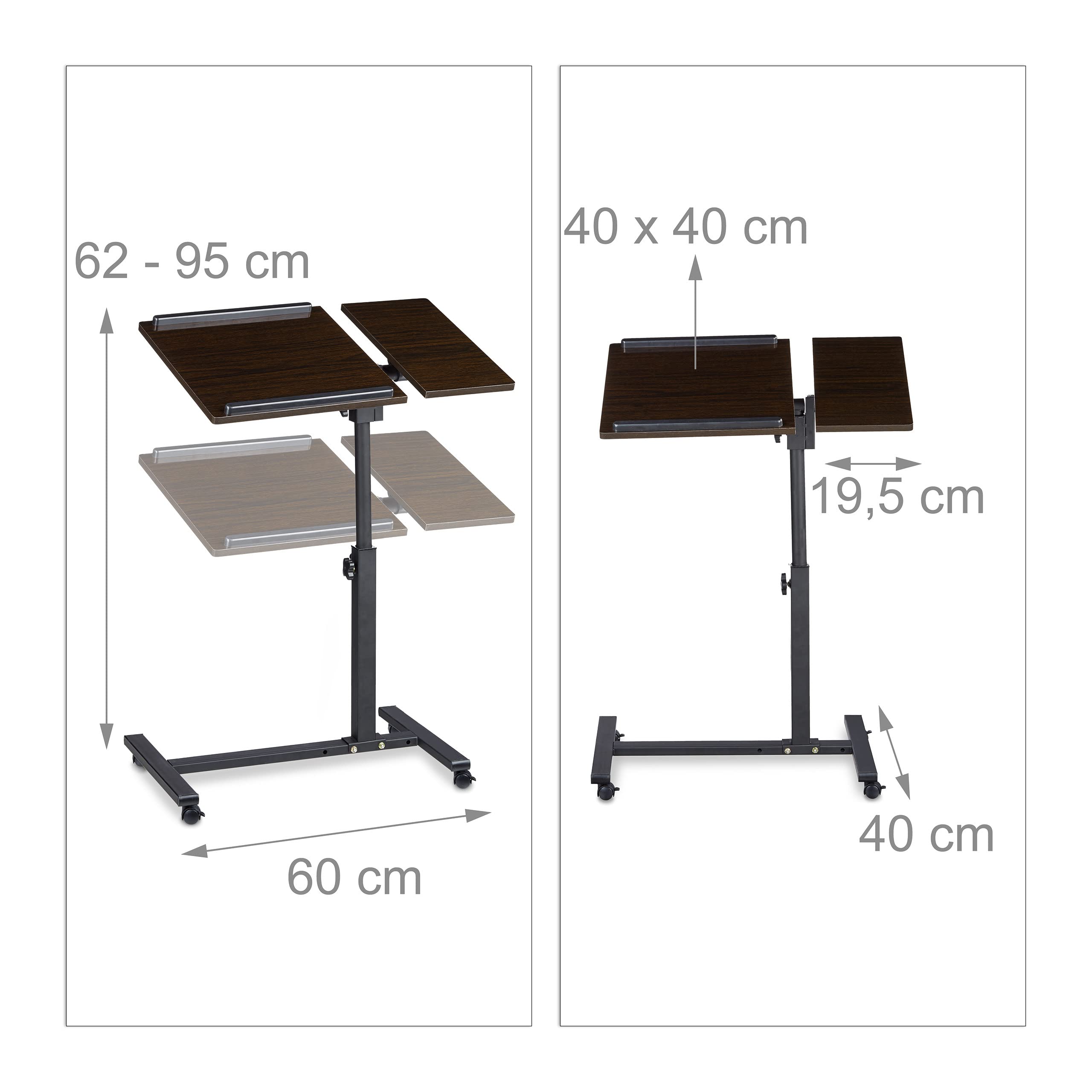 Relaxdays Laptoptisch höhenverstellbar HBT 95 x 60 x 40 cm Notebook Ständer auch für Linkshänder Sofatisch Beistelltisch mit Rollen und Ablage für Maus mit 2 Stopp-Leisten – Bild 4