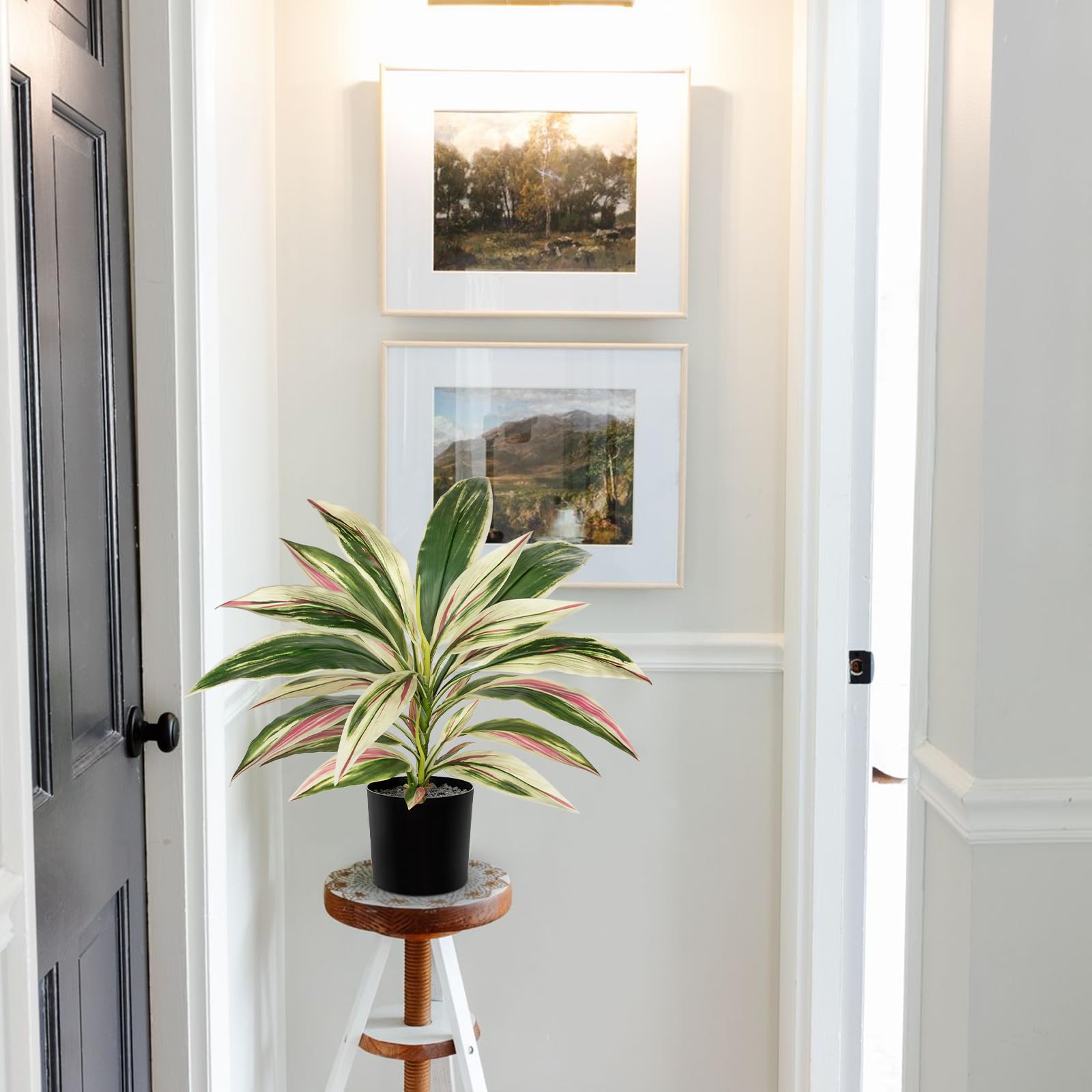 Oairse Pianta artificiale dracaena da 48 cm in vaso con vaso nero artificiale Dracaena piante tropicali artificiali per bagno, soggiorno, ufficio, scrivania, mensola, rosa