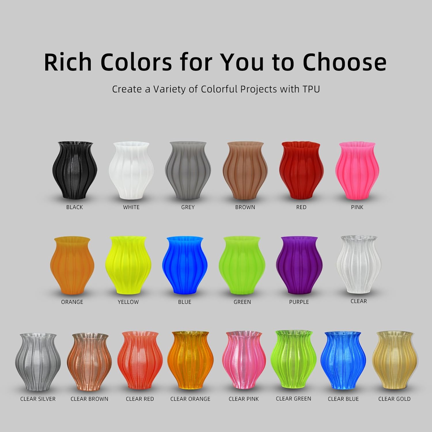 Geeetech TPU Filament 1.75mm – 95A Flexible 3D Printer Filament with High Elasticity, 1KG (2.2lbs) Spool, Dimensional Accuracy ±0.03mm, Fits Most FDM Printers (Grey) - Image 2