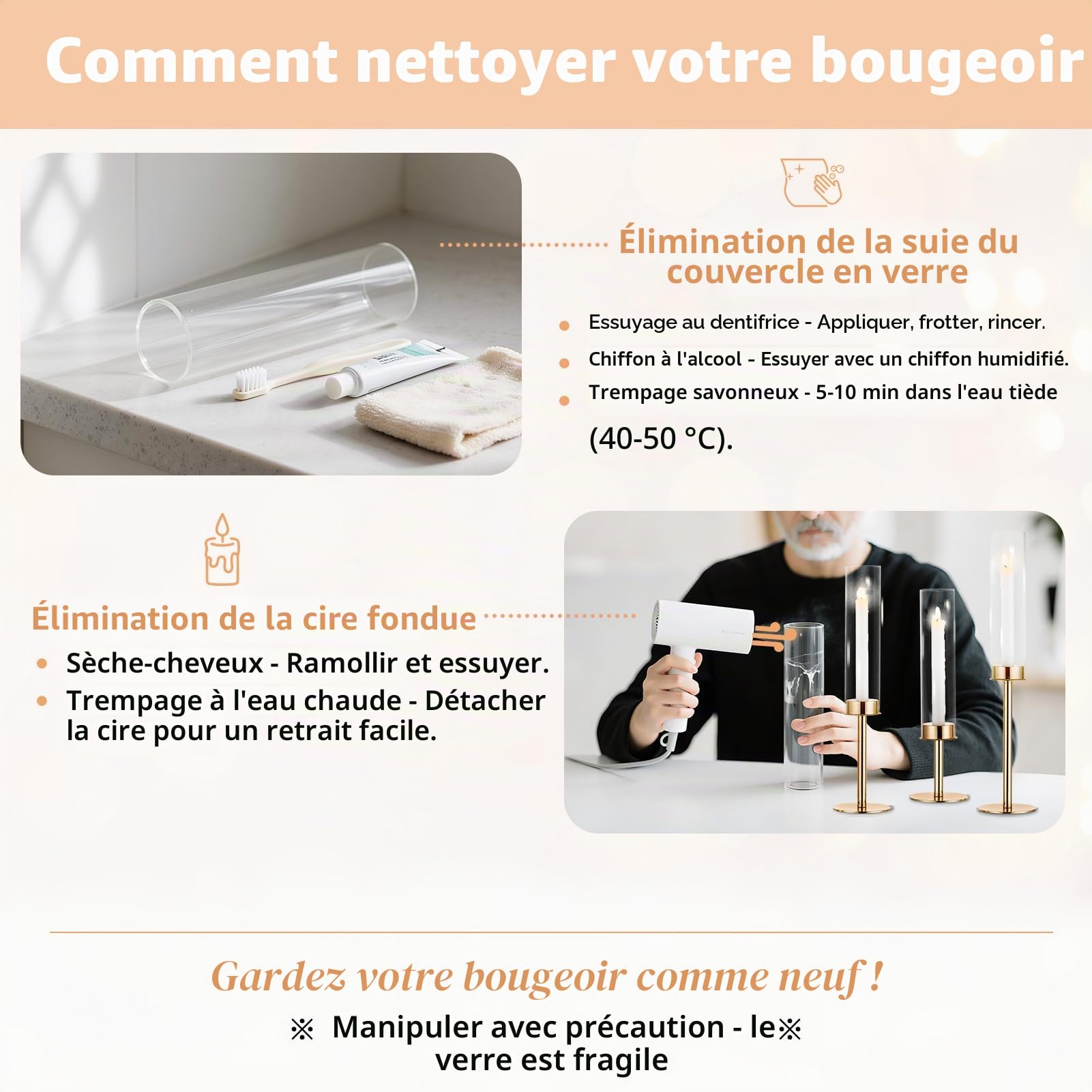 Nuptio Bougeoir Ouragan Verre: Bougeoirs Métal 6 Pièces Chandelier Or, Bougeoir À Bougie Conique, Grand Bougeoir Cylindrique sans Fond, Centre de Table Fête Mariage Décoration Salle À Manger