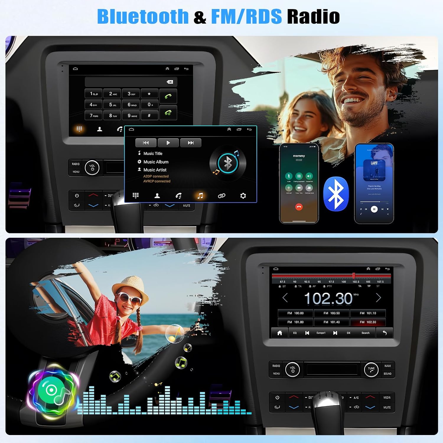 9 inch Android 13 Car Stereo for Ford Mustang 2010-2014 Wireless with Carplay Android Auto Double Din Touchscreen IPS Car Radio Receiver with Bluetooth/GPS Navigation/WiFi/FM Backup Camera