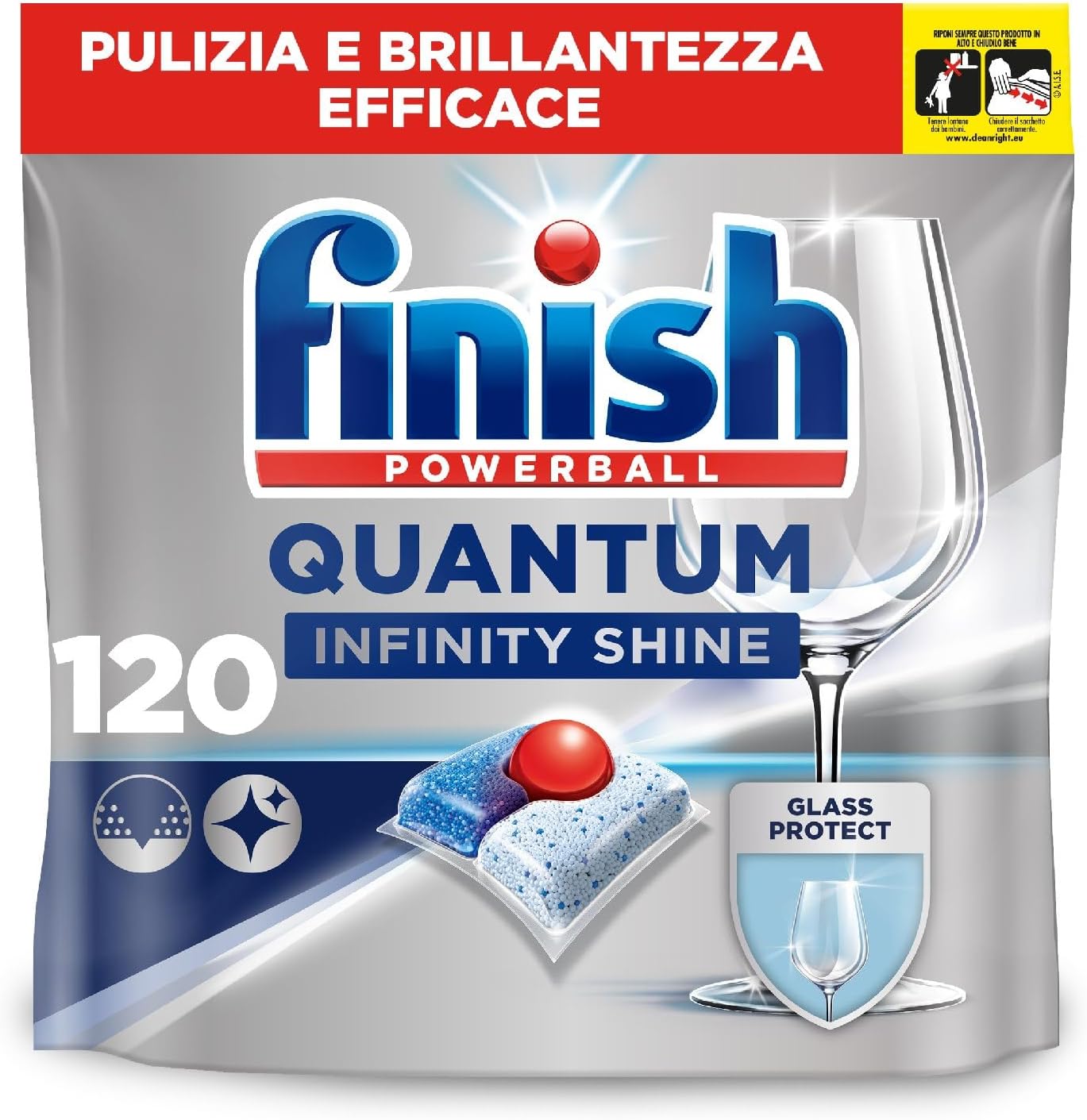 Finish Quantum Infinity Shine Pastiglie Lavastoviglie, 120 Capsule Lavastoviglie, Pastiglie per Lavastoviglie per una Pulizia Profonda e Stoviglie Splendente - Immagine 1