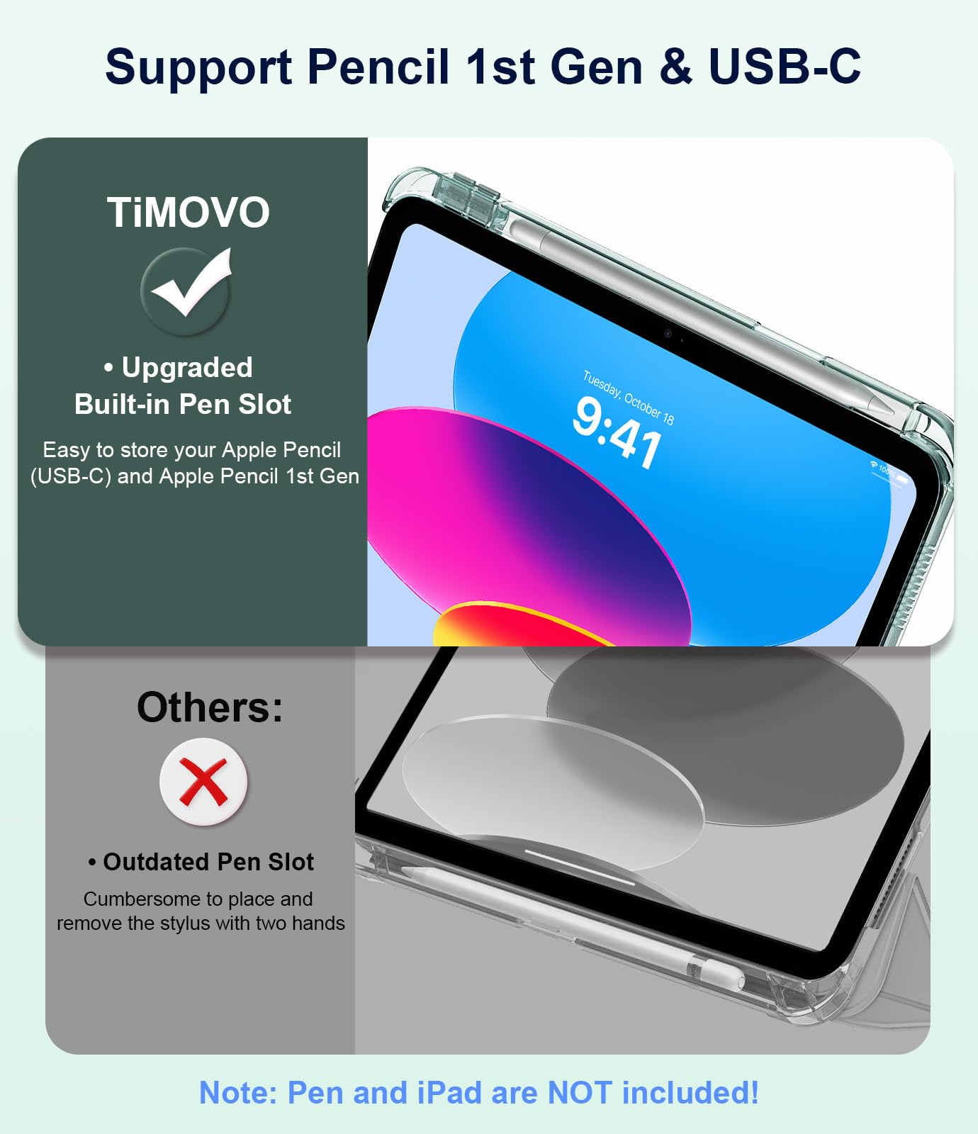 TiMOVO Cover per iPad 11 Generazione A16 11 Pollici 2025/iPad 10 Generazione 10,9 Pollici 2022 con Portapenne, Custodia con Supporto Retro Traslucido, Auto Sveglia/Sonno, Verde Scuro