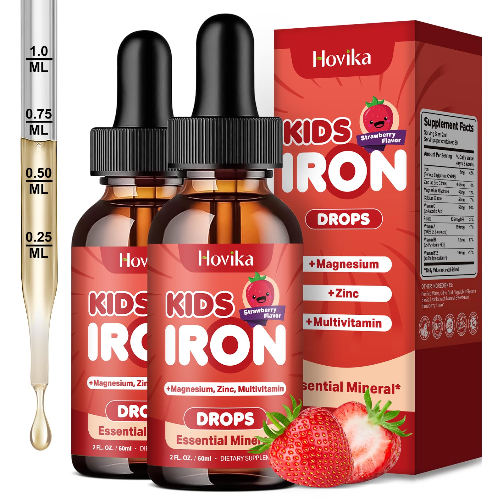2 Pack Liquid Iron Supplement for Kids & Women Men - with Magnesium, Zinc & Kids Multivitamin Iron Drops - Immune, Blood Builder & Energy Support for Iron Deficiency, Anemia Strawberry 2 Fl Oz (Pack of 2)