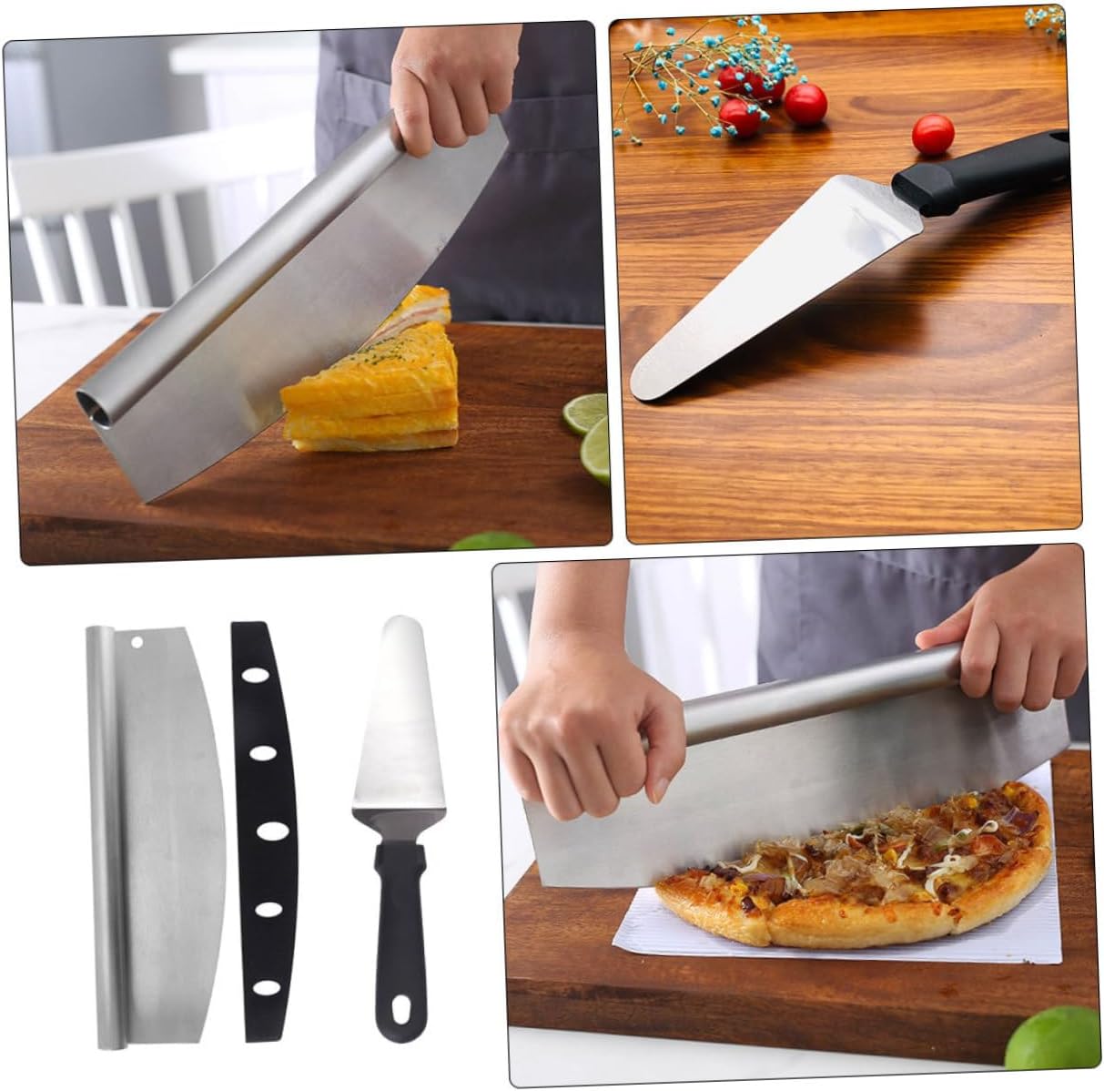 Cabilock Pizza Cutter and Transferring Tool Set Stainless Steel Wheel with Pp Cover Multipurpose Kitchen Baking Supplies for Homemade Pizza Includes 2pcs Set