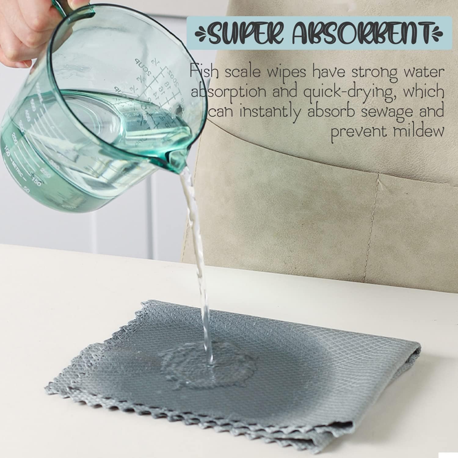 Fish Scale Microfiber Polishing Cleaning Cloth, 10PCS Reusable Lint Free Cleaning Rags Multi-Purpose Kitchen Towels for Glass Mirrors Dishes Stainless Steel, No Watermark, 40 x 30cm