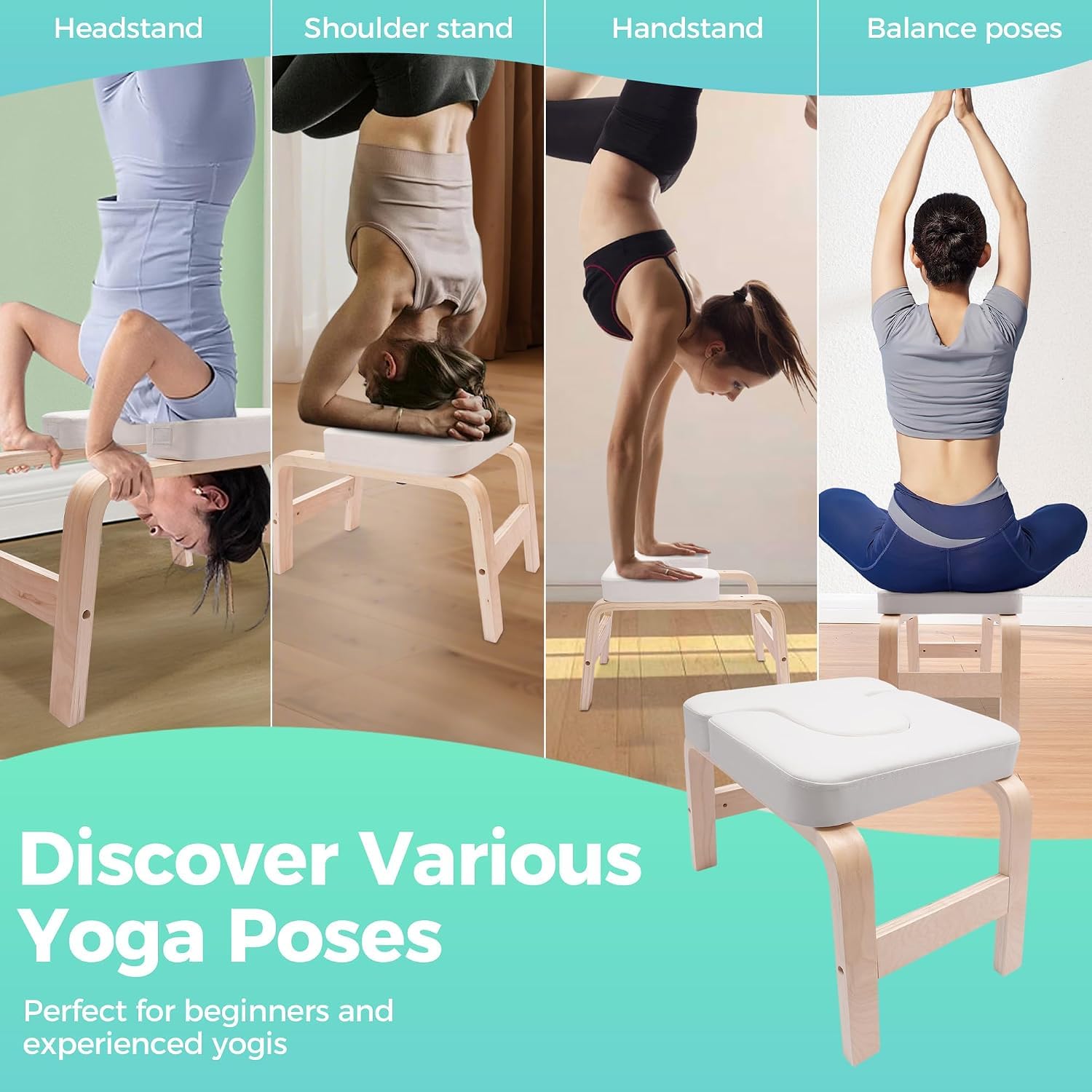 Tabouret de yoga et banc d'inversion Classic White | Simply and Safely Reverse Your Yoga | Appareil de fitness pour la détente et l'entraînement du dos | Antidérapant