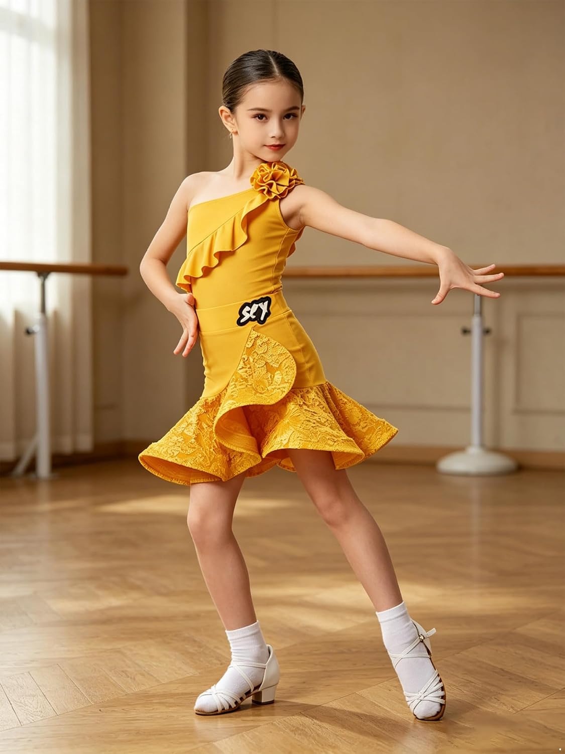 Girls Latin Dance Dress for Figure Skating Gala Apparel Showcase Recital Competition Performance