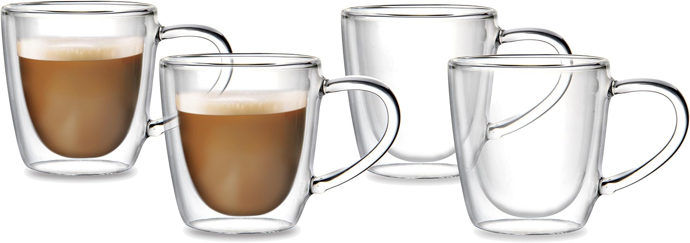 Double Walled Thermo Glasses with Handles, 4 x 150ml Cups with Floating Effect for Tea, White Coffee, Latte, Cappuccino The glasses / mugs are hand made of the highest quality.