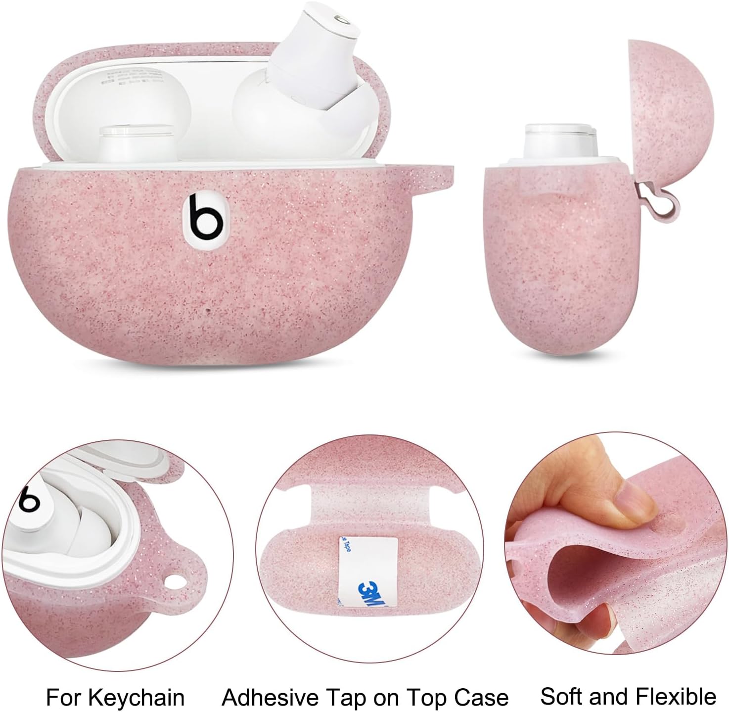 Case Compatible with Beats Studio Buds (2021) / Beats Studio Buds + (2023) Silicone Protective Case for Beats Wireless Earbuds with Keychain (Rose Gold) - Image 4