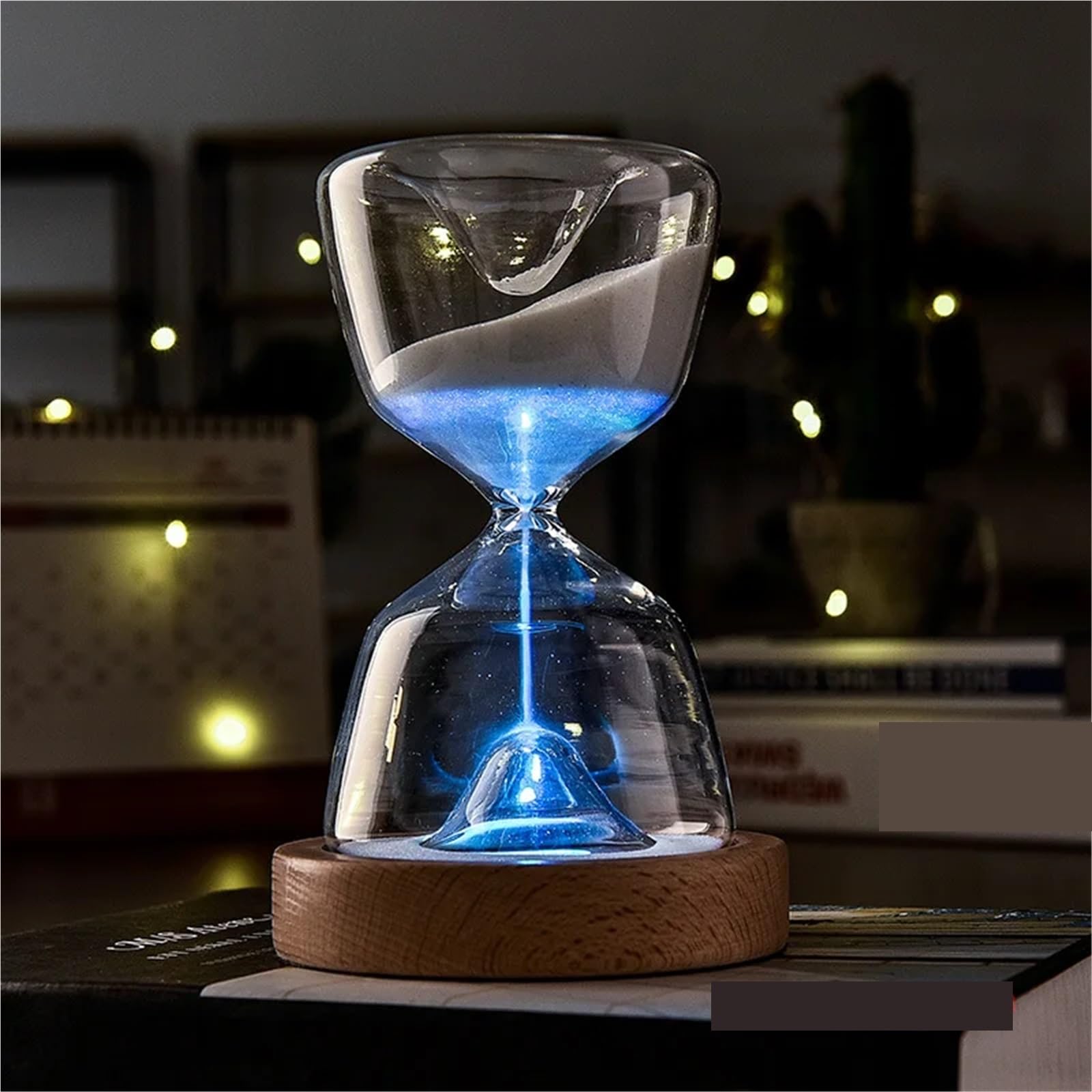 Reloj de Arena Luminoso con Control Remoto, Temporizador 15 Minutos, luz Nocturna y Base Madera para La Decoración De La Sala De Estar