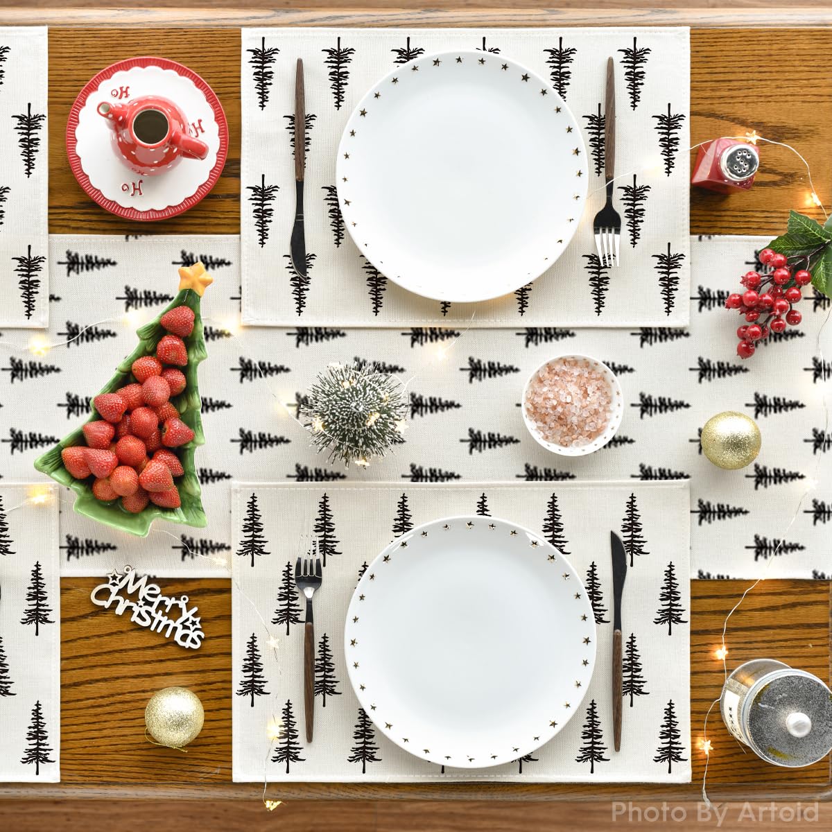 6er Set Weihnachtliche Platzsets Mit Elch & Bäumen – Abwaschbar, Hitzebeständig, Perfekt Für Festliche Tischdeko