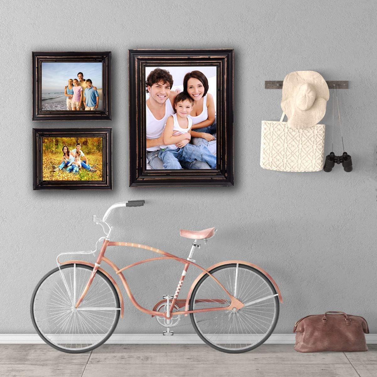 Bamber Wood 11x14 Picture Frames Set Black Rustic Wooden Vintage Retro Photo Frame for Wall and Tabletop Wedding Family, Pack of 3