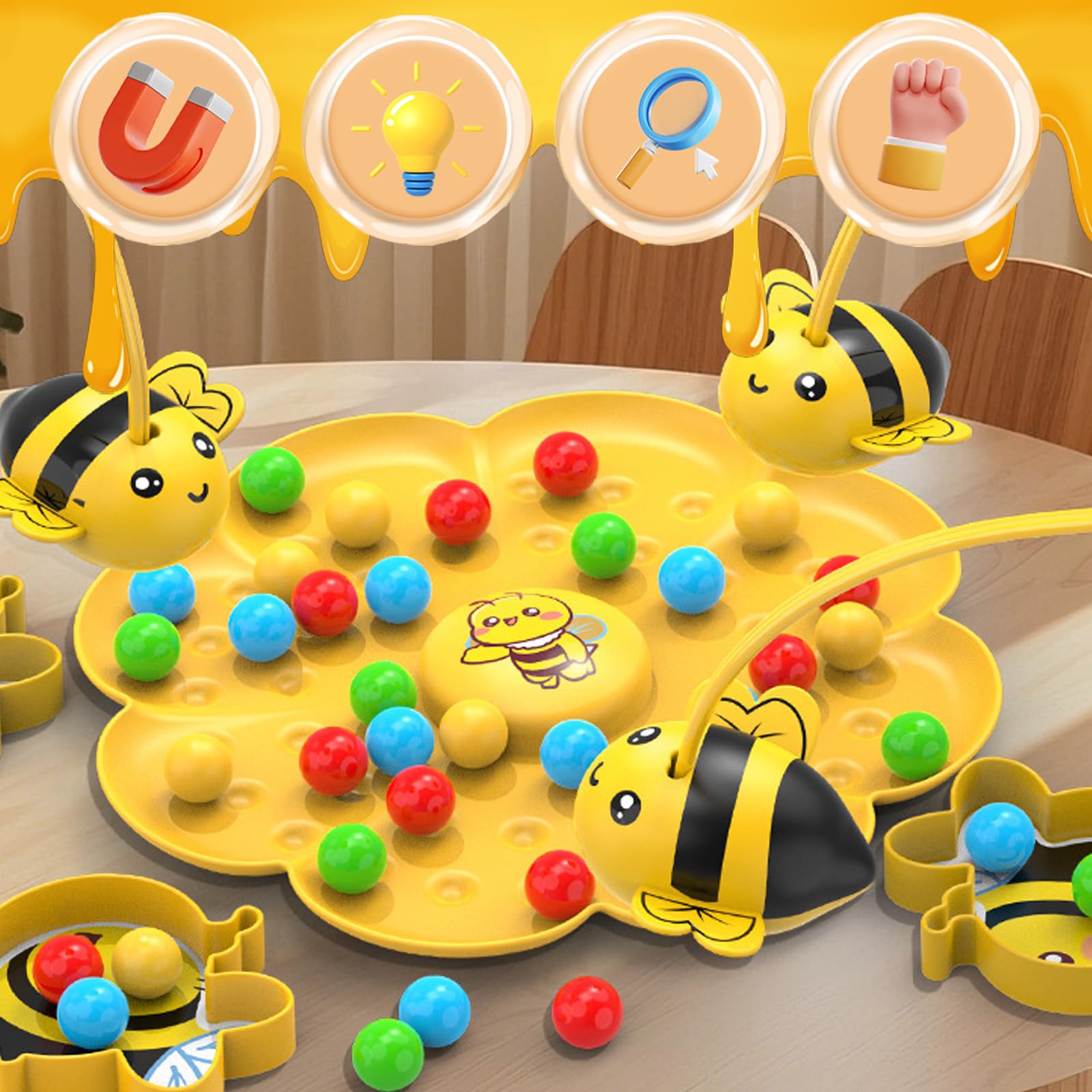 Bienen Perlen Abenteuer,Interactive Magnetischer Bienenspiel Angelfischere,Magnetisches Tisch Angelspiel Zum Bienen und Bohnenpflücken for Boys and Girls für 2-4 Personen