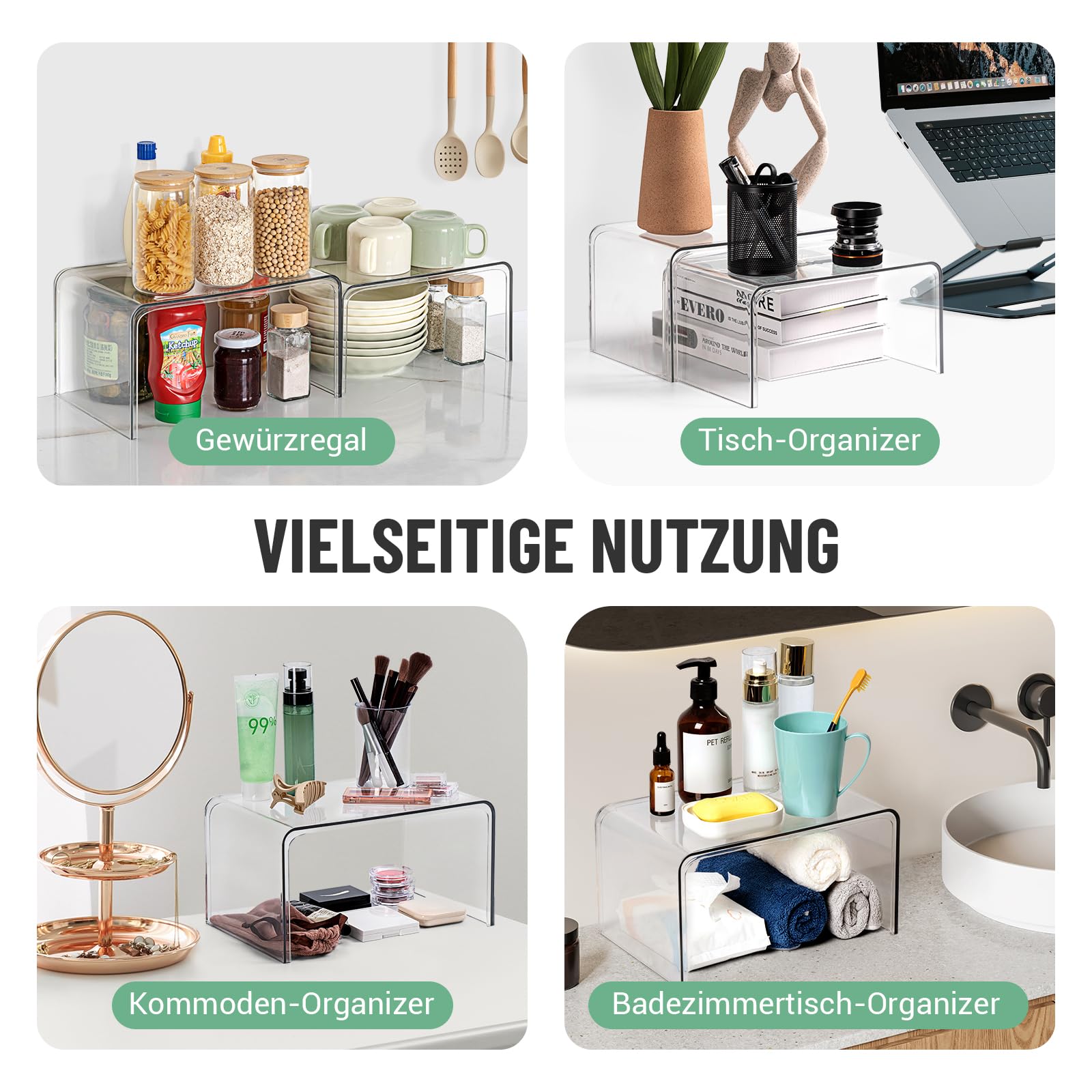 Klares Küchenschrank Organizer, 2 Modern Gewürz Organizer Küche, Küchen-Organizer, Stapelregal, Gewürzregal Stehend, Gewürztreppe, Kücheneckregal für Arbeitsplatte Küche Deko, Tassenregal, Tischregal