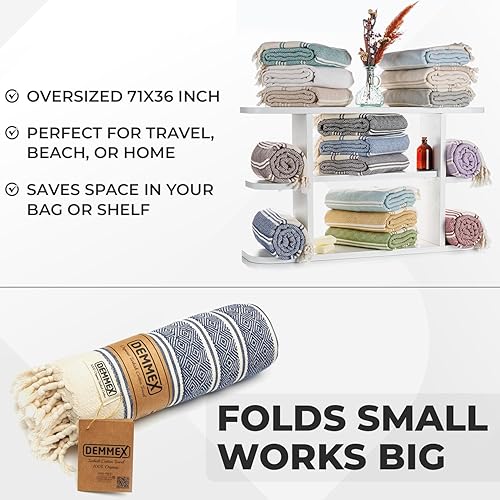 Miniatura 9 de DEMMEX Toalla de algodón turco 100  orgánico y tinte orgánico prelavada con tejido de diamante XL para baño playa piscina spa gimnasio 71 x 36