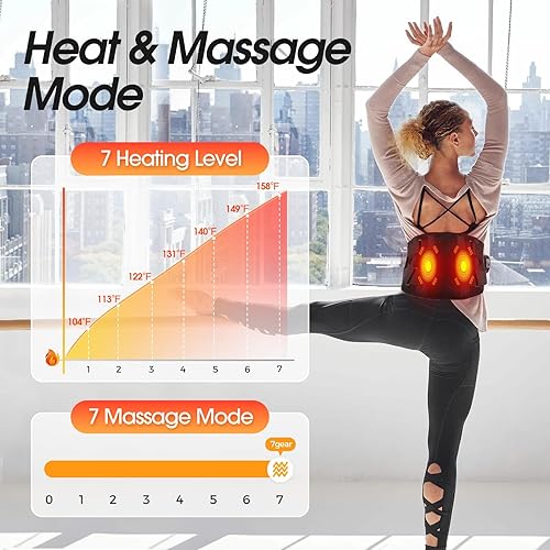 Miniatura 3 de Almohadilla térmica para dolor de espalda con calor y masaje, control por aplicación, masaje de espalda inalámbrico con batería recargable,