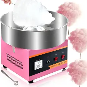 Máquina de algodão de caramelo comercial, máquina de algodão de 1000 W, máquina de fazer rebuçados de algodão, com tigela de aço inoxidável, colher de açúcar, revestimento antioxidante, para