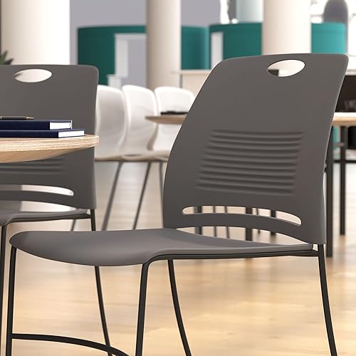 Miniatura 4 de Flash Furniture HERCULES Series Silla apilable comercial  Capacidad de 660 libras  Respaldo de plástico perforado gris duradero  Base de trineo de