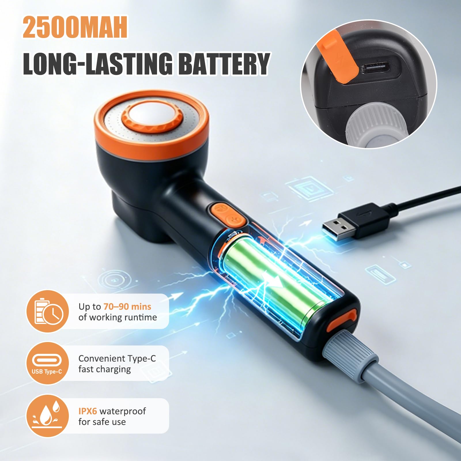 AYAMAYA Ducha portátil para camping, bomba de ducha recargable de 6000 mAh con cabezal de ducha filtrado, 4 modos de pulverización y pantalla LED, duchas de campamento al aire libre para senderismo