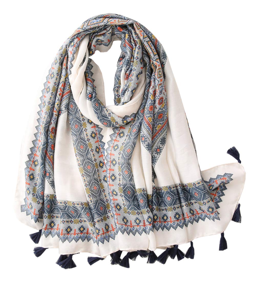 Fairygate Women's Fgyt15228 Tassel Scarf Scarfs For Lady Oversized Scarves White Soft Large Oversize Shawl Wrap Paisley Head Teenage Girls Gifts 15228