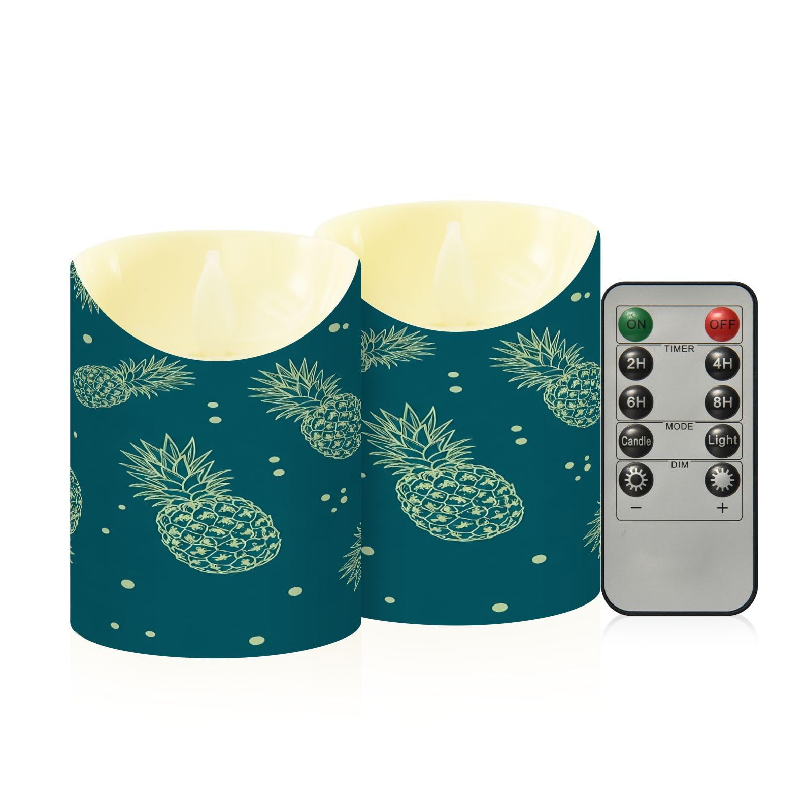 Cgiub Pineapple Flameless Candles with Timer 2pcs Battery Operated Flickering Flameless LED Pillar Candles for Holiday Home Wedding Fireplace Decor