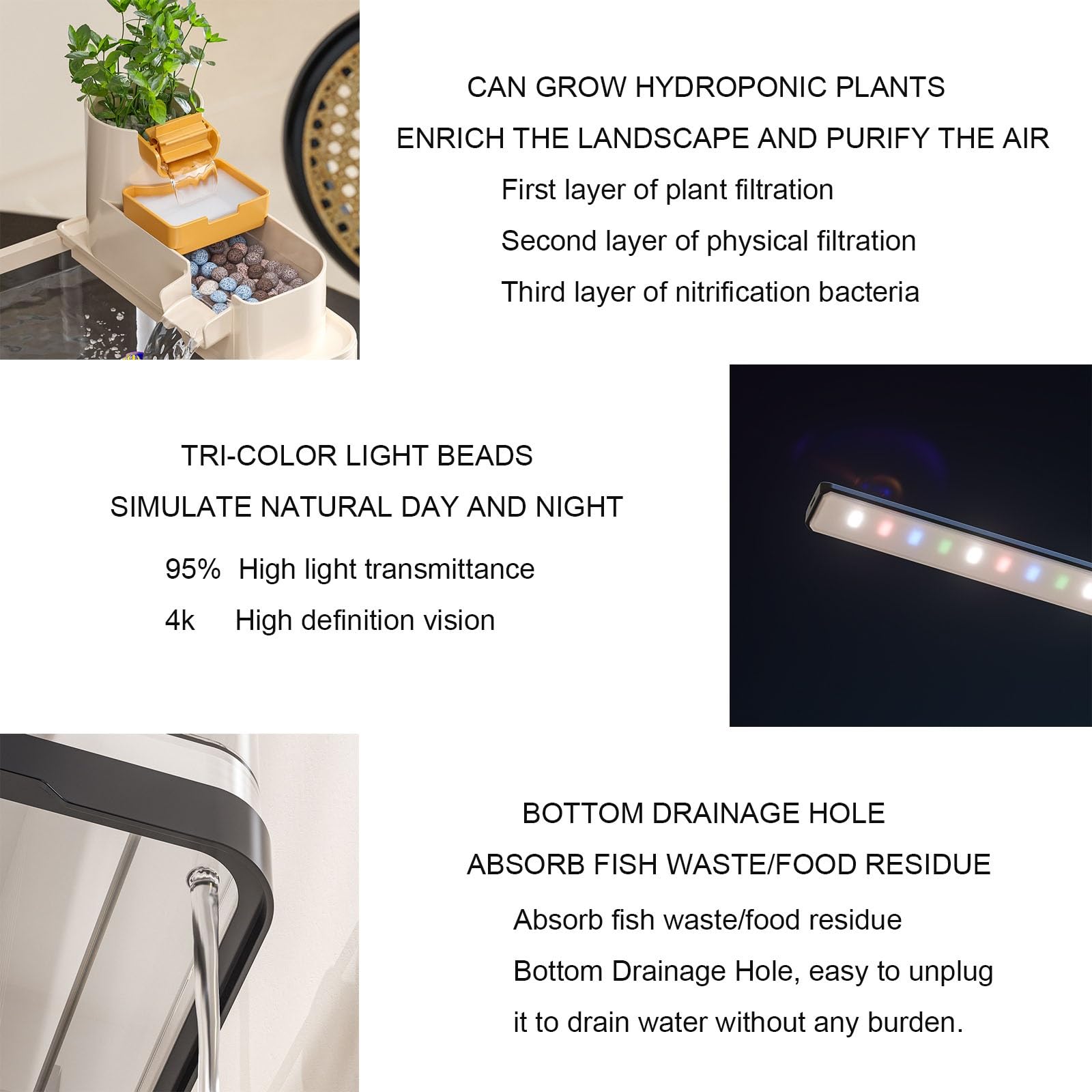 Led Kit Acuario, Acquario Completo, Illuminazione LED, Incluso Filtering Box Serbatoio Del Pesce Desktop Per Principianti Mini Acquario Completo(Small)
