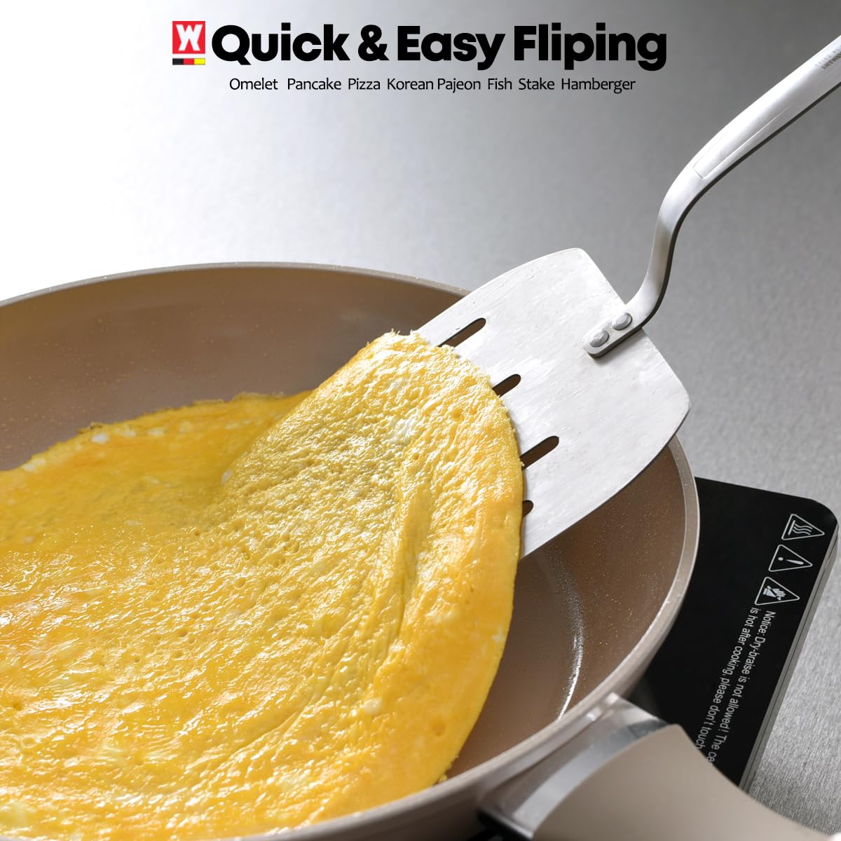 WAGENSTEIGER Extra Wide Stainless Steel Turner Spatula - Commercial Grade Non-Stick Easy Flipping Design Thin Blade & Heat Resistant Handles For Omelette, Fish, Burgers, Pancake, Korean Jeon, Flipper - Image 3