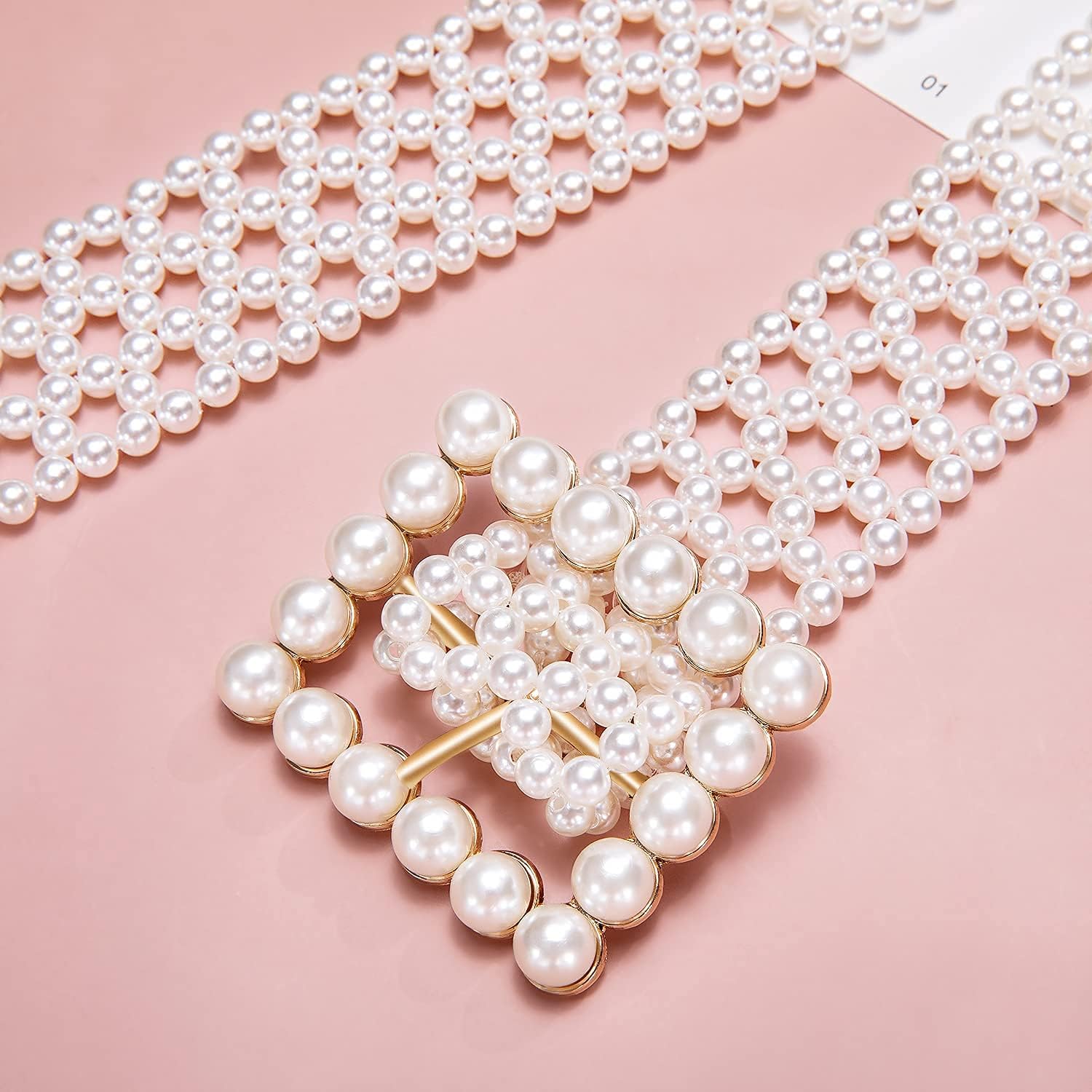 Barry.Wang Women’s Pearl Belt Elastic Waist Chain Belts Dress Jeans Bridal Bridesmaid Sexy Body White Wedding Beach Party - Image 3