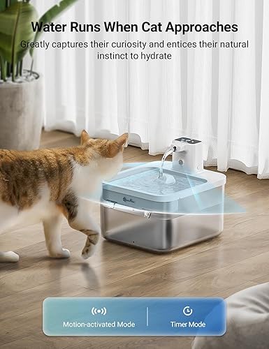 Miniatura 3 de DownyPaws Fuente de agua para gatos con pilas, fuente de agua inalámbrica Fursink de 84 oz2.5 L para gatos en el interior, dispensador automático de