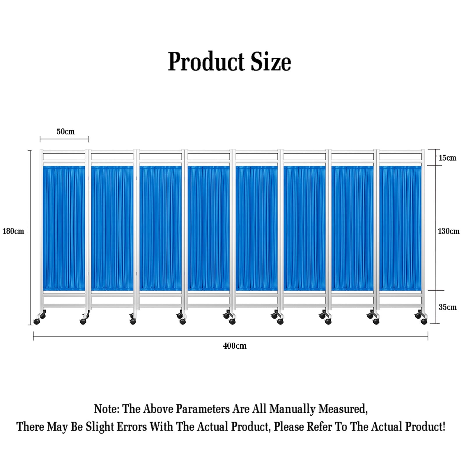 3-8 Panels Medical Privacy Screen,6Ft High Folding Room Seperating Divider,Standing Door Partition with Wheels,Ideal for Ward/Clinic/Patient/Exam(Blue,8-Panel)