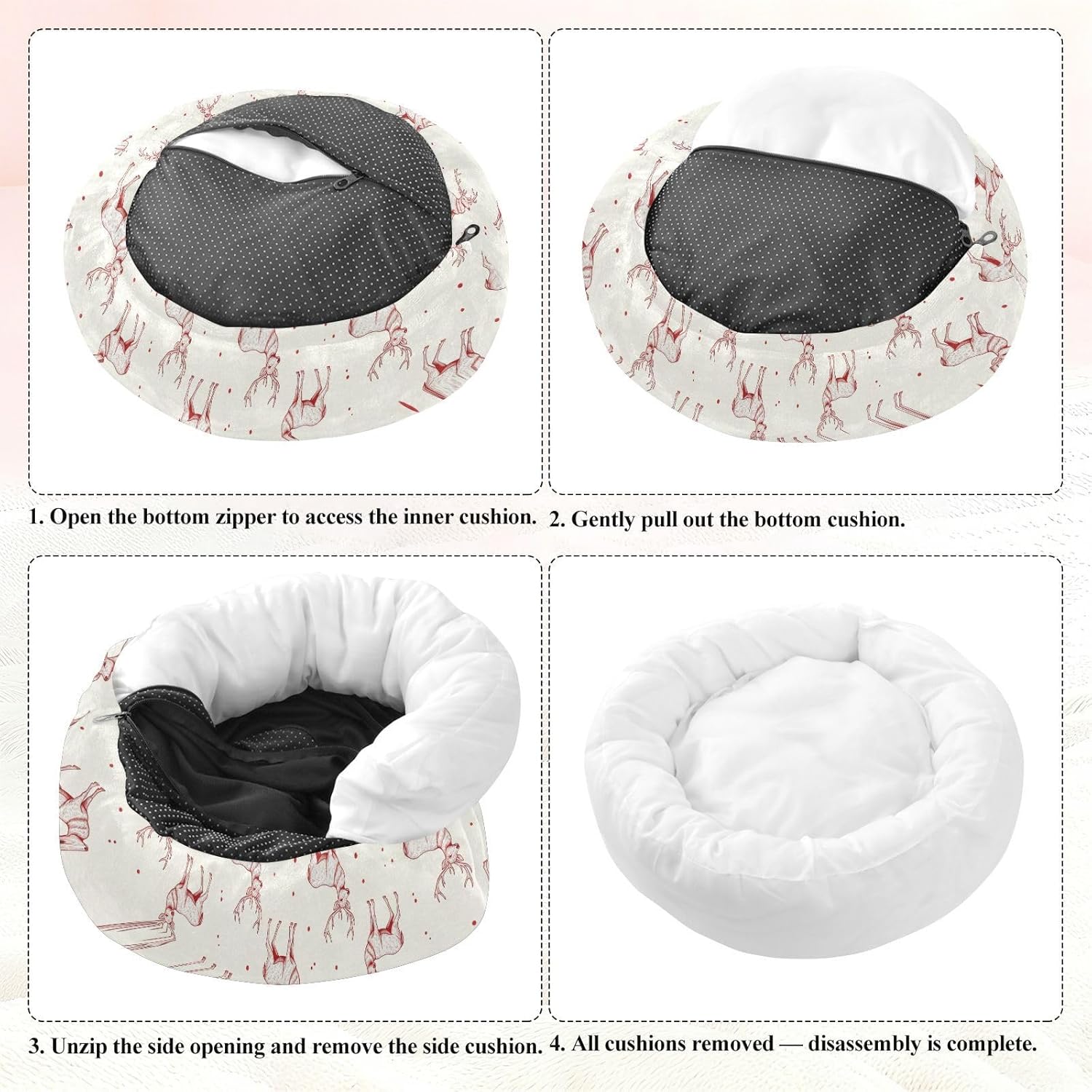 Christmas Deer Dots White Pattern Dog Bed Round Donut Washable Puppy Cat Bed Small Pet Medium Dog Beds Mat for Small Medium Dogs Cats Indoor,M