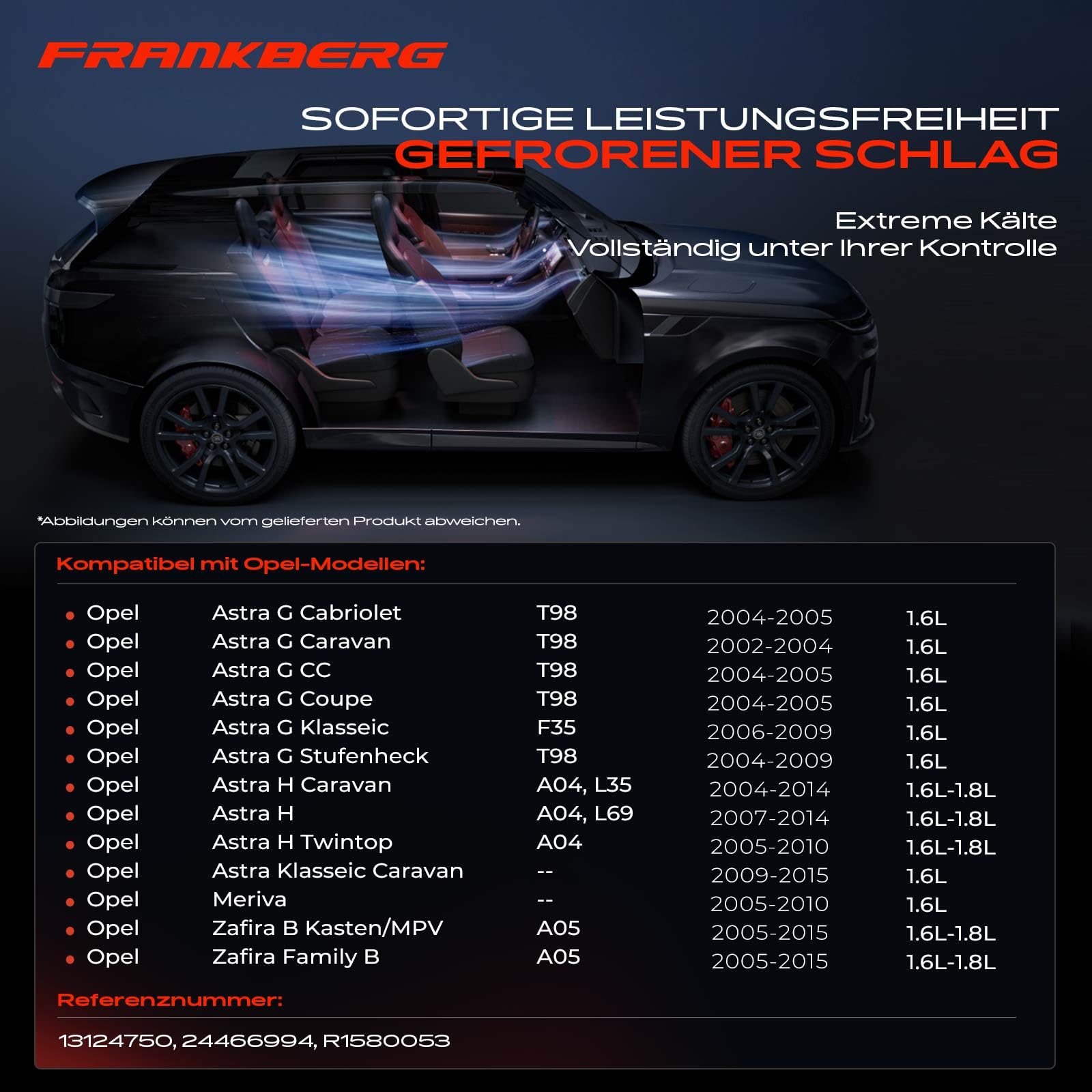 Frankberg Klimaanlagen Kompressor mit Kupplung Benzin Kompatibel mit Meriva X03 Zafira/Zafira Family B A05 Astra G T98 F70 Astra H A04 L70 Replace# 24466994, inkl. Öl vorbereift
