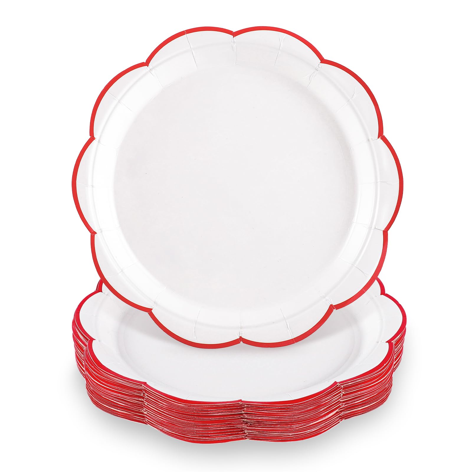NatNarr 30 Pcs Red and White Paper Plates 7 Inch White Plates with Red Trim
