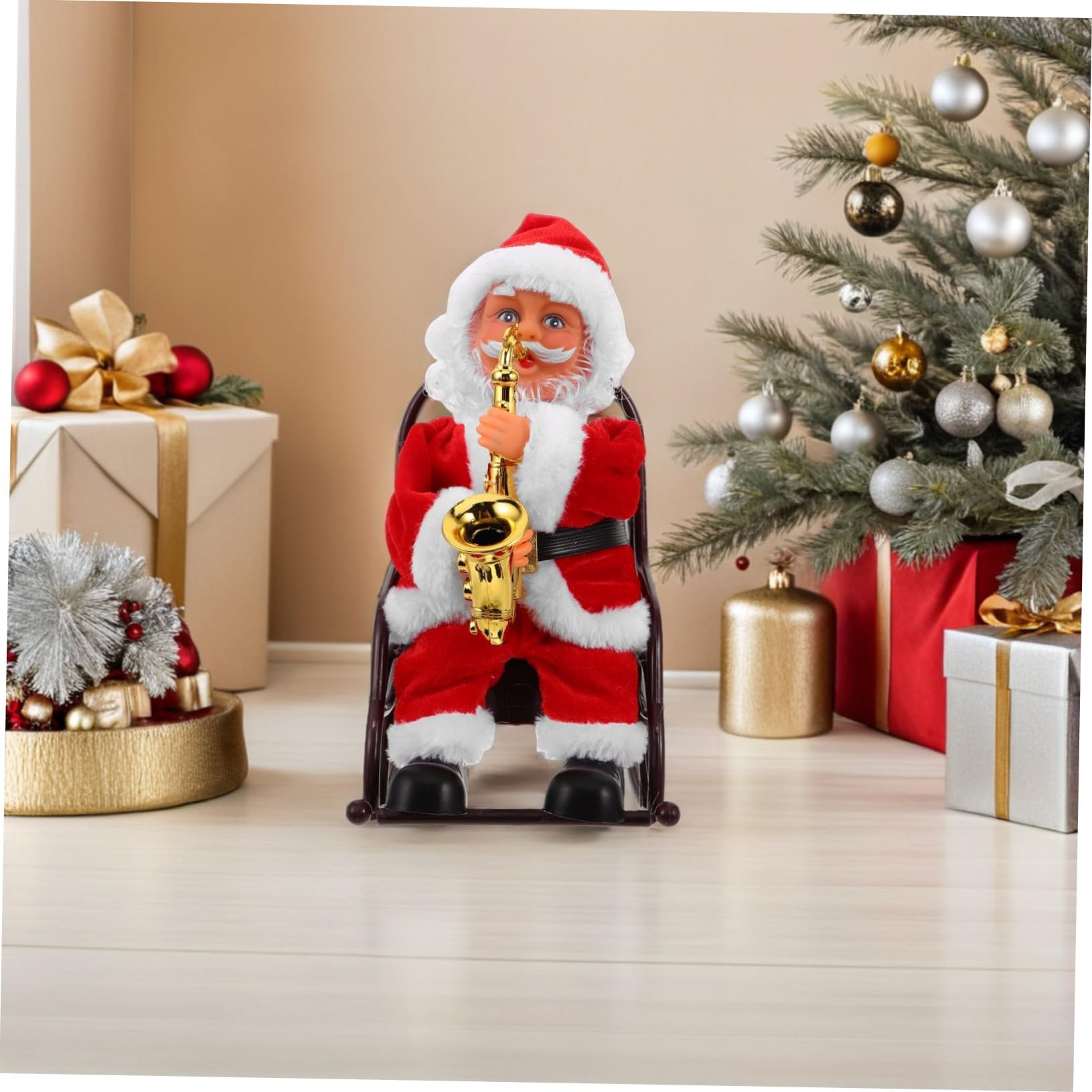 Juguete De Papá Noel Eléctrico Figura De Papá Noel con Instrumento Musical Juguete Navideño Decorativo para Mesa Escenario De Fiesta De Navidad
