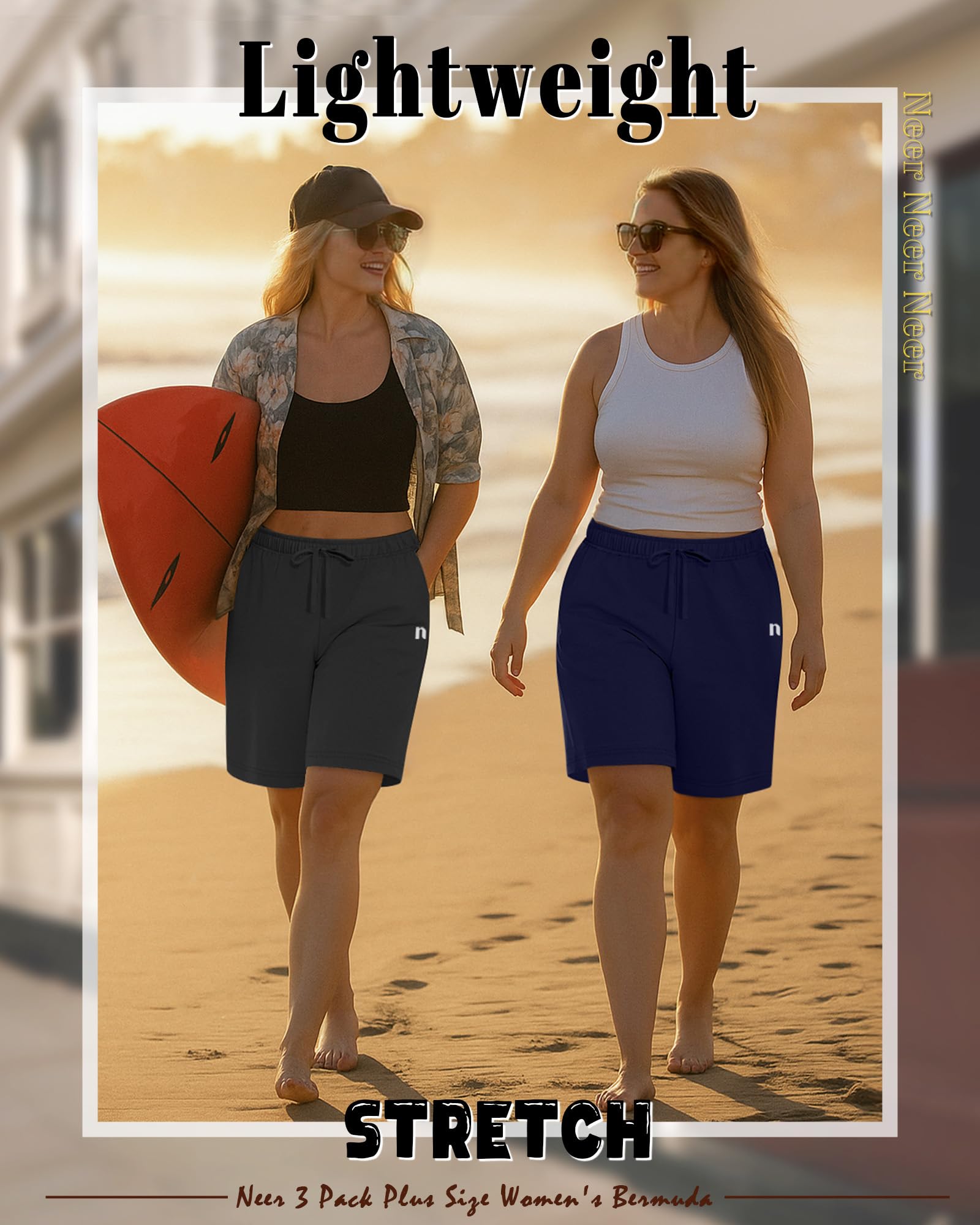 Neer 3 Lot Bermudas Femmes Grandes Tailles | Tissu 90 % coton, taille haute avec cordon réglable, vêtements décontractés pour la maison, yoga sportif avec poches