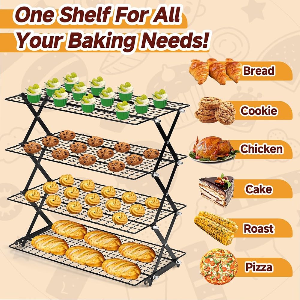 Estante de Almacenamiento Plegable para Exteriores de 4 Niveles con Diseño Ajustable para Aficionados y Principiantes en Repostería