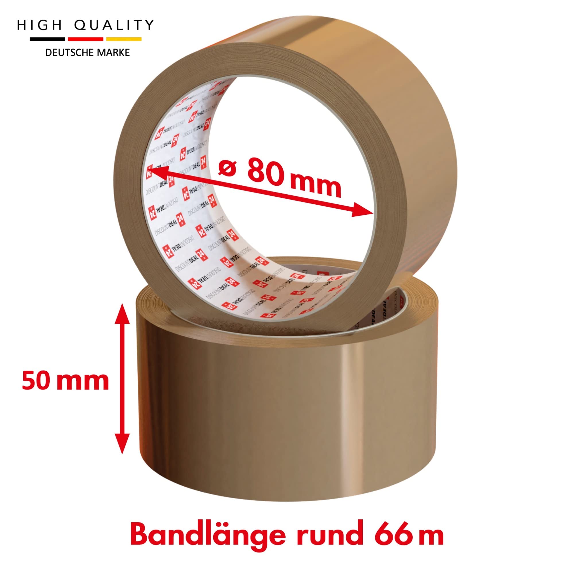 Cinta de embalaje marrón desenrollada silenciosamente, 50 mm x 66 m (108 rollos) – Cinta de embalaje marrón extra fuerte para todas las cajas y paquetes – Cinta adhesiva de embalaje como juego de