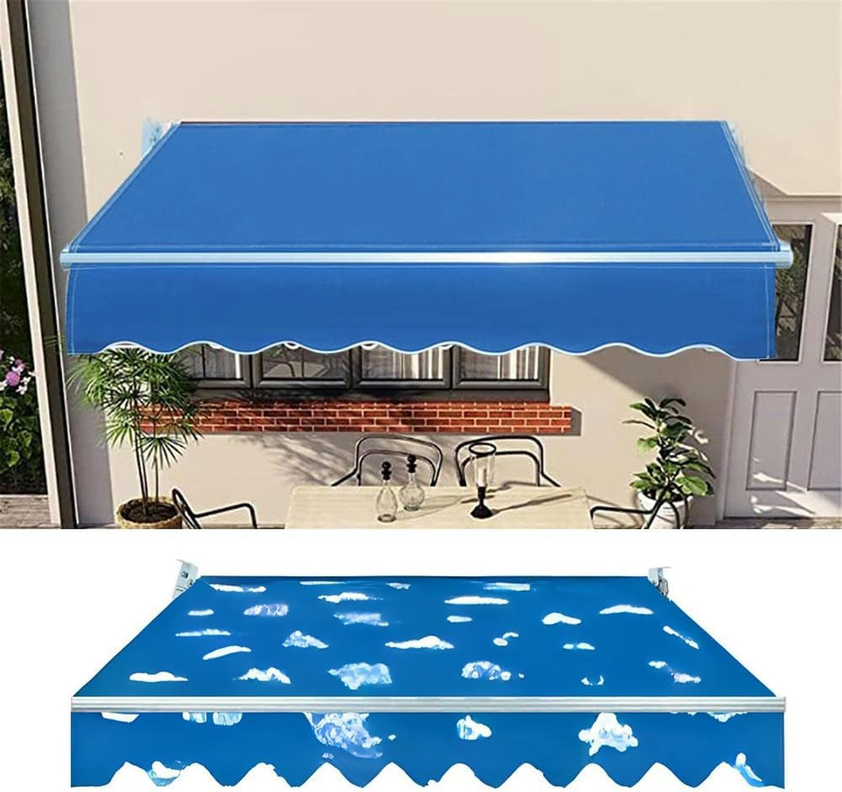 Toile d'auvent rétractable premium en polyester robuste rayé bleu et blanc pour terrasse