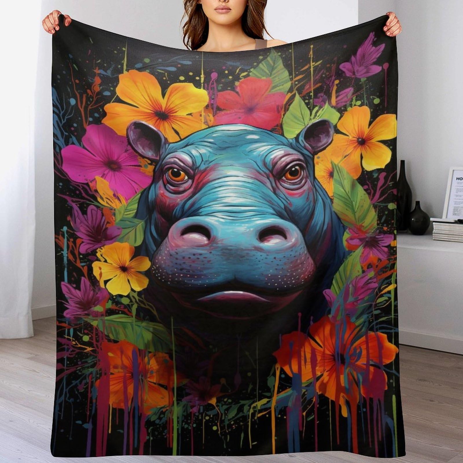 Couverture hippopotame chaude et moelleuse en polaire toutes saisons