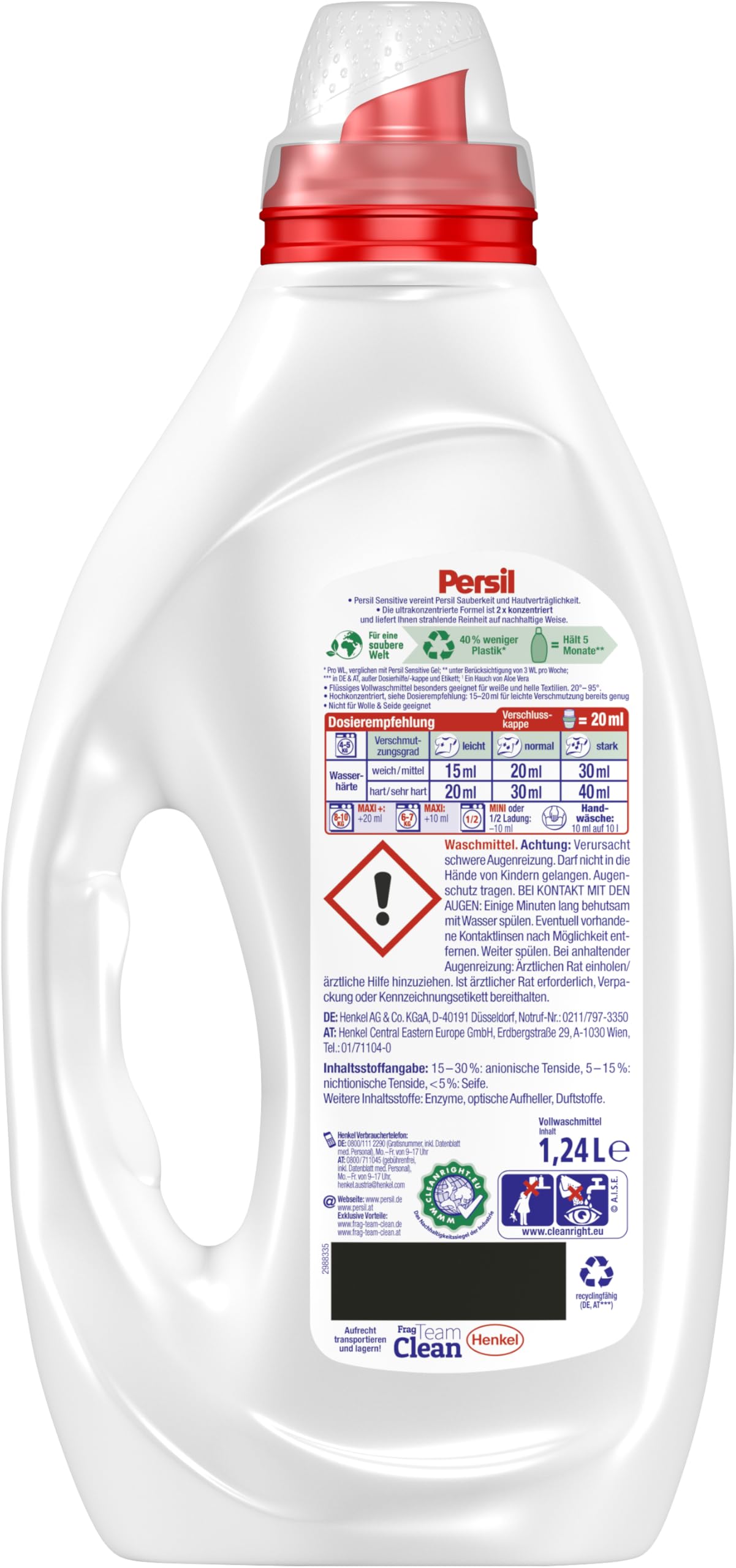 Persil Detersivo liquido Sensitive (124 lavaggi), detersivo altamente concentrato ultra concentrato con rimozione delle macchie ultra con tecnologia Deep Clean-Plus