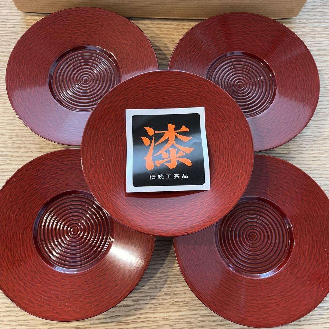 讃岐漆器 栃くりぬき漆塗り （長角茶托 後藤塗 ）5枚セット 天然木