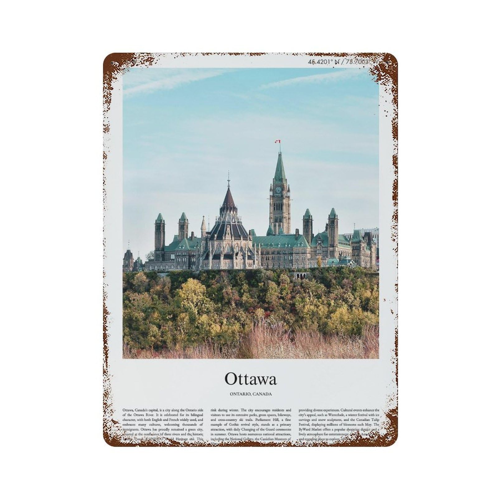 xiaoxiaoshen Ottawa Ontario, Canada City Scenery Wall Decor Art Metal Tin Poster Modern Home Decor Art Home Bar Shop Decorations Vintage Sign 40x30cm