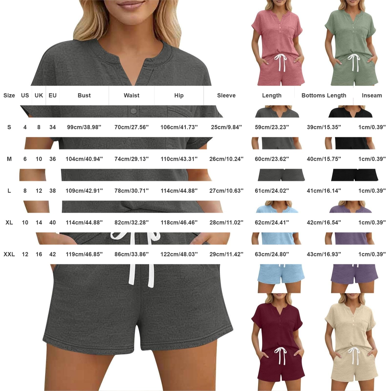 Pijama Mujer De Gran Tamaño Verano Pantalones Cortos Ligero Conjunto Casa,Pijama