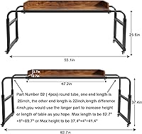 Vista 2 de TigerDad Mesa sobre la cama con ruedas, estilo moderno, marrón, 55.1-82.7x25.6x18.1 pulgadas, capacidad de peso de 350 libras