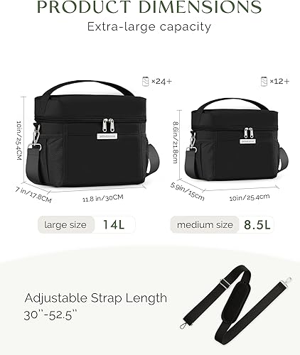 Miniatura 4 de HOMESPON Lonchera para mujeres y hombres, bolsa de almuerzo aislada, impermeable, ligera, bolsa enfriadora para el trabajo, picnic, viajes (M, negro)