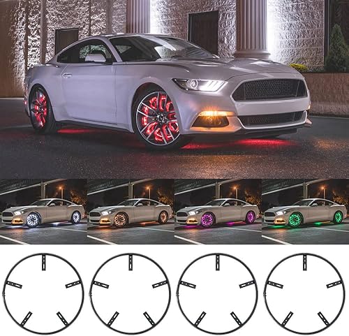 Miniatura 8 de LEDGlow Juego de 4 luces LED de 14 y 15.5 pulgadas de 14 pulgadas y 15.5 pulgadas para anillos de rueda de millones de colores, se adapta a ruedas
