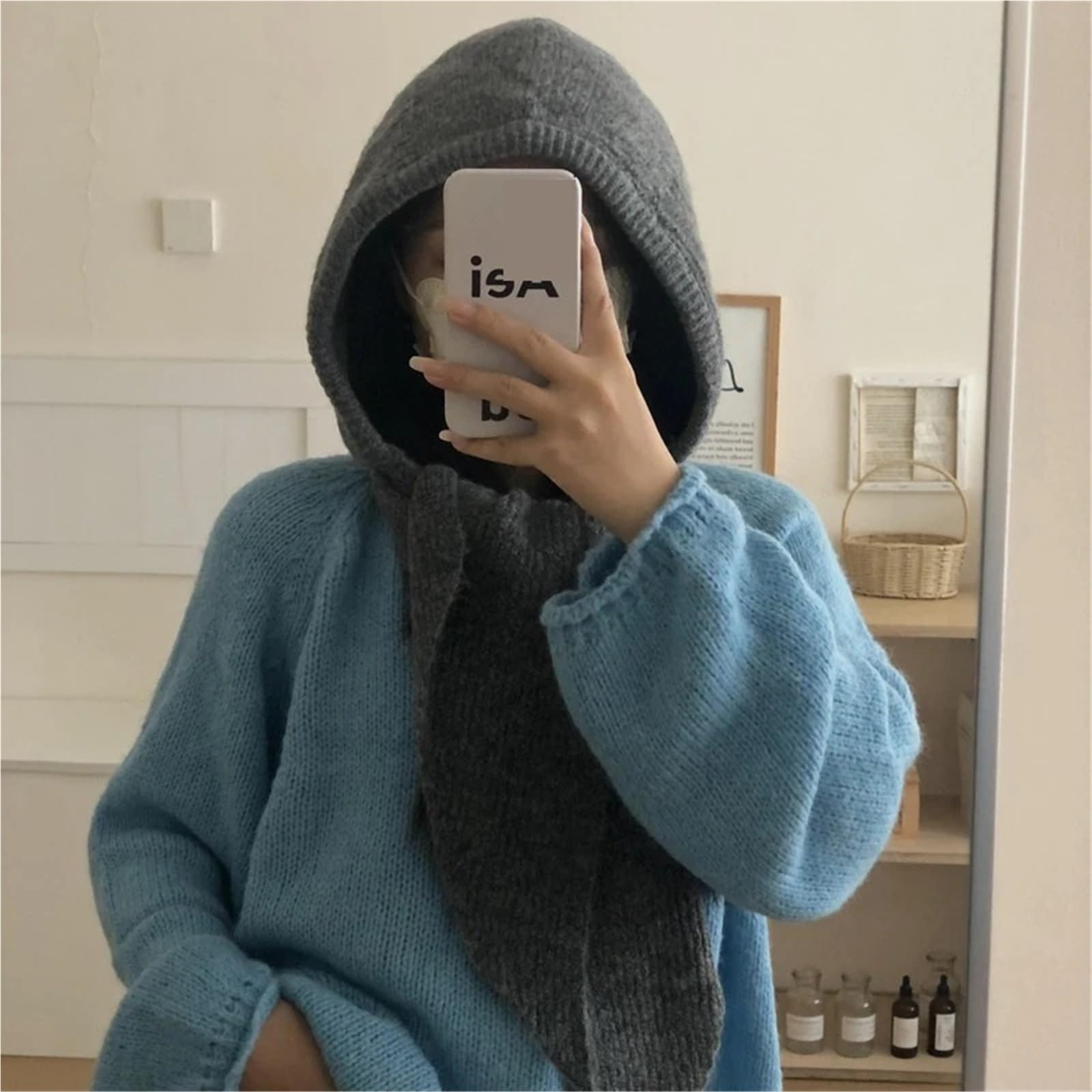 Gorro de Lana Invierno Tejido a Mano, con Cuello Falso, Estilo Chal, Capucha, Ideal for Actividades al Aire Libre. Abrigo una Pieza para Esquí Correr